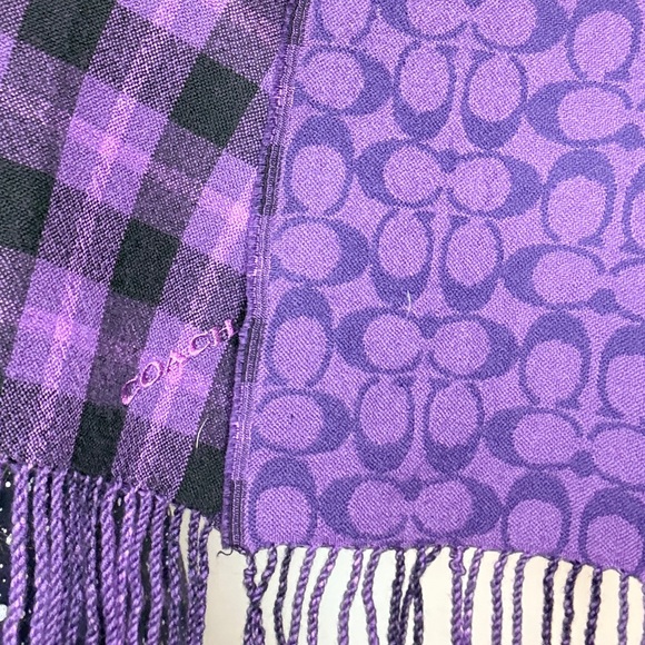 Coach Purple and Black Checkered and Logo Scarf - Picture 3 of 5
